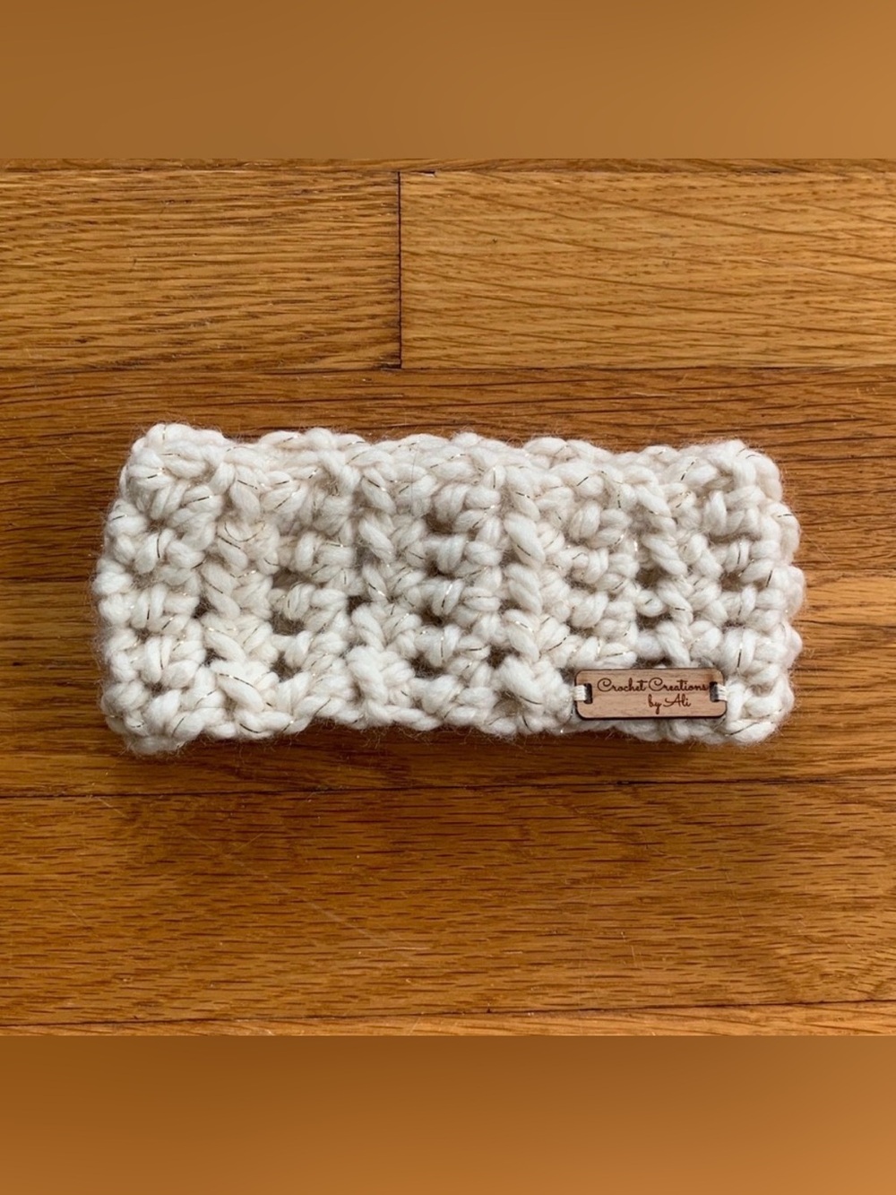 Handmade Chunky Crochet Headband in Ivory & Gold